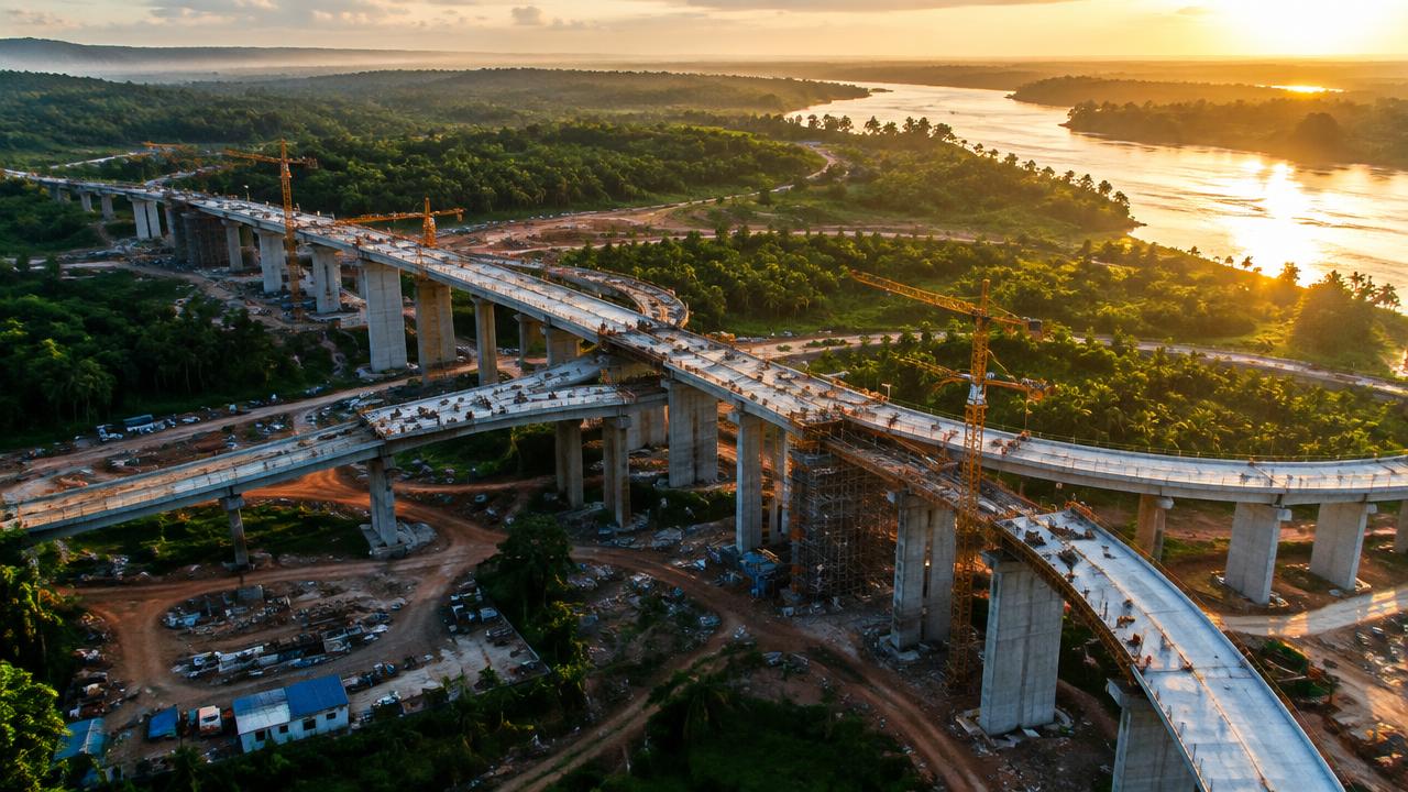 Vue aérienne d’un pont en béton en construction